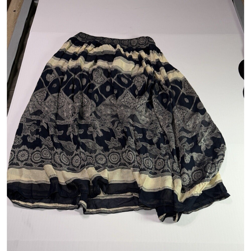 Beymen Boho Midi Skirt Blue Cream Jacquard Floral Elastic Turkish Size Medium